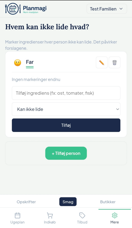 Smag-siden med familiemedlemmer