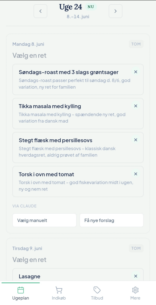 Ugeplan-oversigten