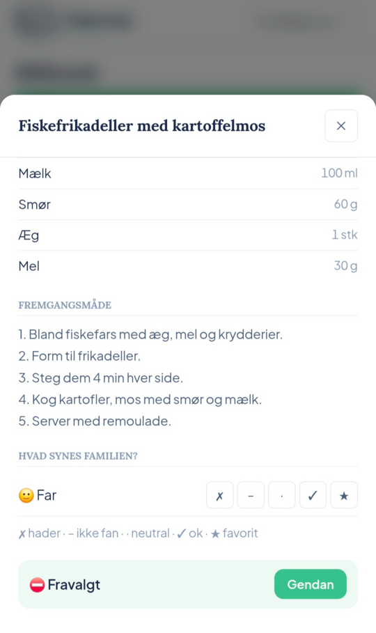 Gendan-knappen i opskriften