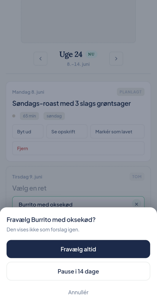 X-knappen på et forslag