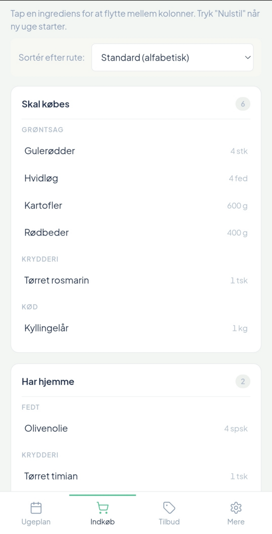 Den automatiske indkøbsliste